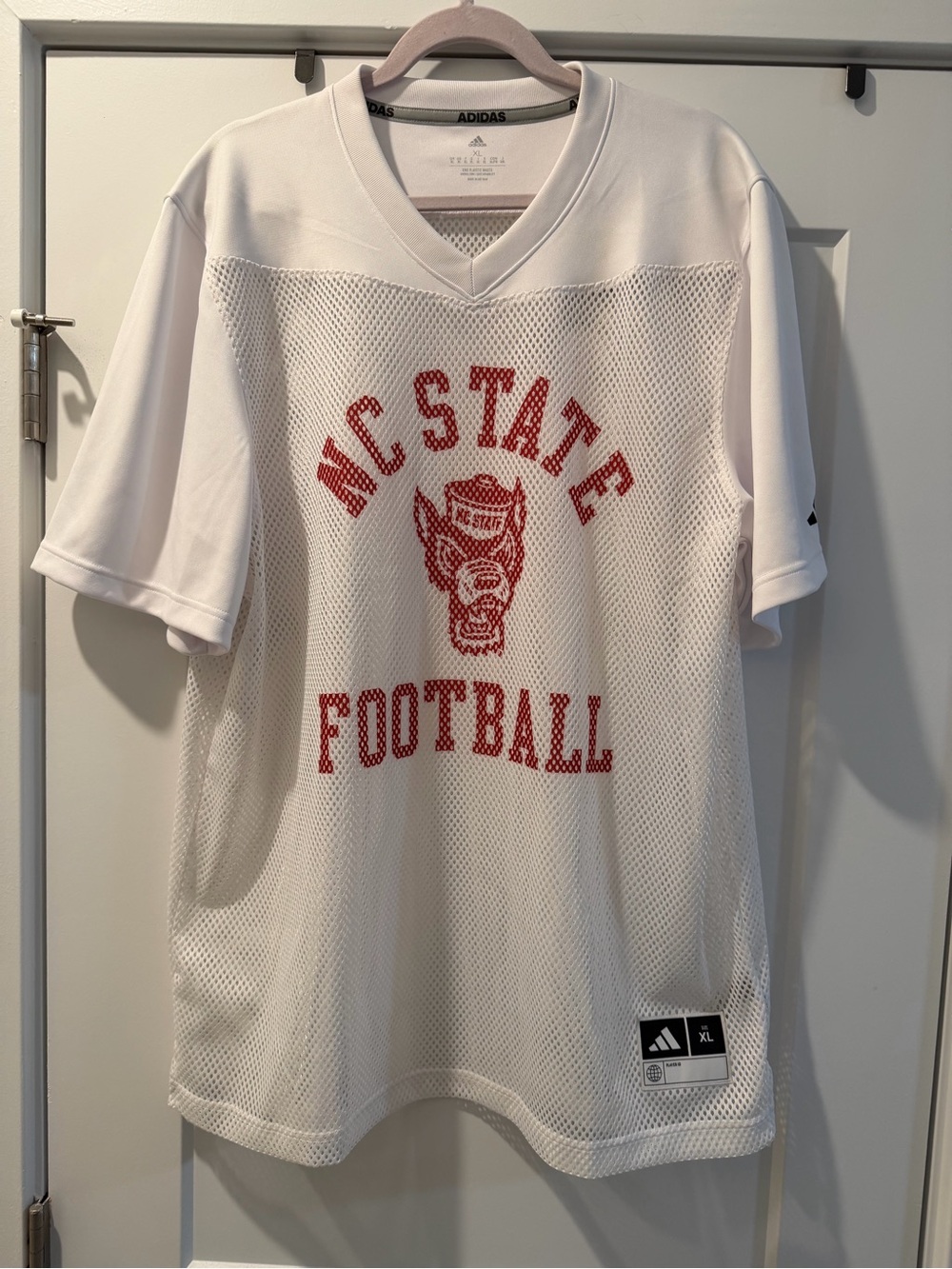 adidas NC State Football White Mesh Jersey with Red Print